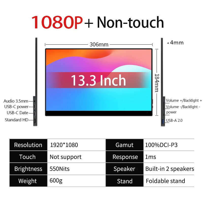 VCHANCE 13.3インチ OLEDポータブルモニター 1080p 60Hz USB-C HDMI対応
