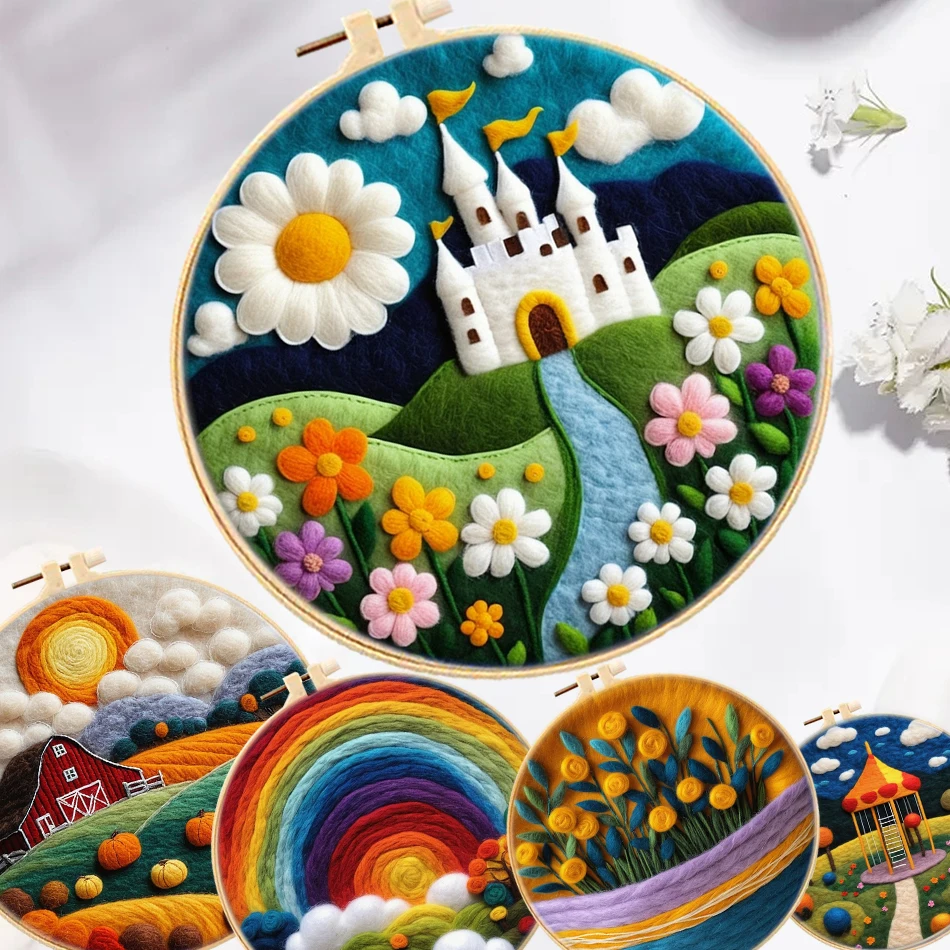 

GATYZTORY Painting DIY Wool Embroidery Kit House Scenery DIY Wool Needle Felt Picture Kit Craft Painting Gift Art Craft