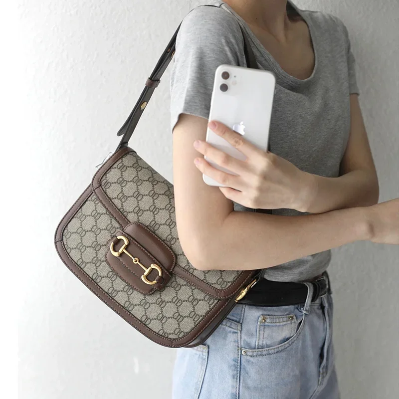 حقيبة سرج من الجلد الطبيعي بحزام كتف واحد كروس تحت الإبط ملحقات حقيبة يد للكاميرا لطراز Gucci 1955