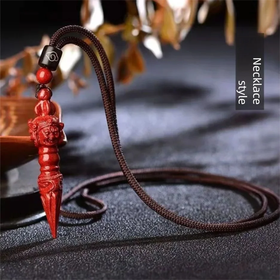 Cinnabar Phurba Dorje Zhong Kui Pendant, Zodiac Year Protective Talisman Necklace Keychain Car Hanging