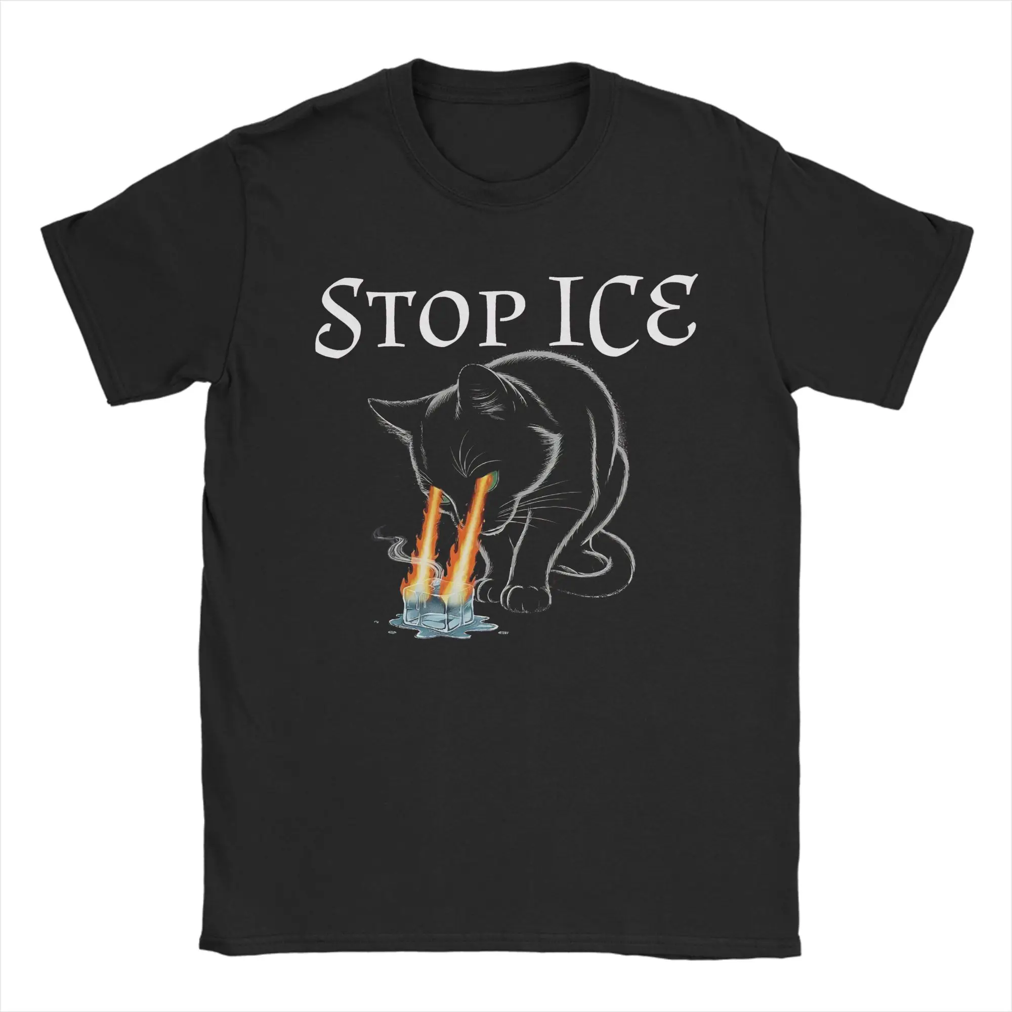 Streetwear T-Shirt Beach Ice Out Stop Ice Black Cat Hippie T-Shirts Cotton Tshirt for Men Classic Wholesale Short Sleeve Tops
