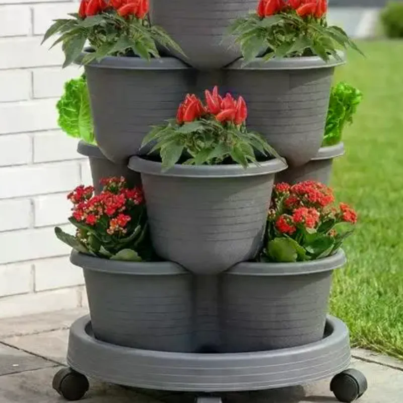 Plastic Vertical Tower Stackable Flower Pot Multi Layer Planter  for Balcony Garden Space Saving Display