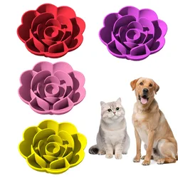 Cuenco de silicona para comida lenta, cuenco con forma de rosa para perro y gato, antiasfixia y antigolpes, con ventosa, suministros para mascotas