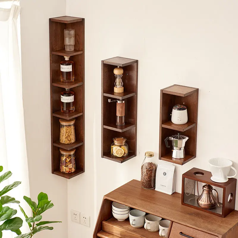 Solid wood wall shelf Bedroom bedside wooden board shelf grid corner bookshelf wall corner wall-mounted lattice storage rack