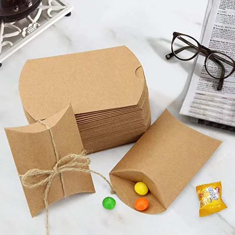 10Pcs/lot Pillow Candy Box 6.5*9cm Kraft Packaging Box Wedding Party Favor Christmas Supplies Handmade Gift Boxes Candy Bags