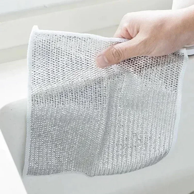 Silver Cleaning Cloth Magic Dish Towel Reusable Non Stick Oil Dishcloth Pot Strong Rust Replace Steel Wire Balls Rag