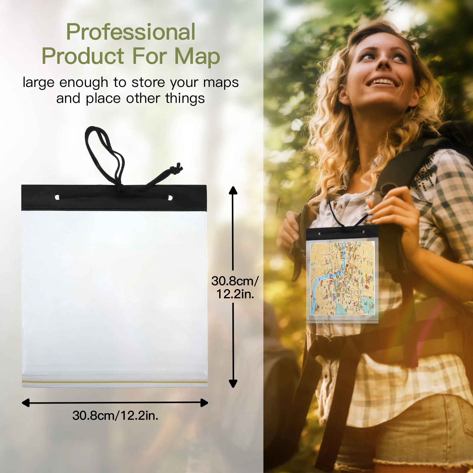 Funda de mapa transparente impermeable de PVC para documentos, soporte de papelería, bolsa de bolsillo portátil para acampar al aire libre con