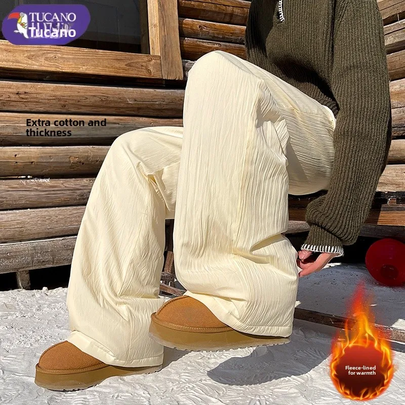 

Утепленные зимние брюки Thiened Fce, мужская верхняя одежда, ветрозащитные, морозостойкие, осенне-зимние, теплые брюки с широкими штанинами, повседневные брюки прямого кроя