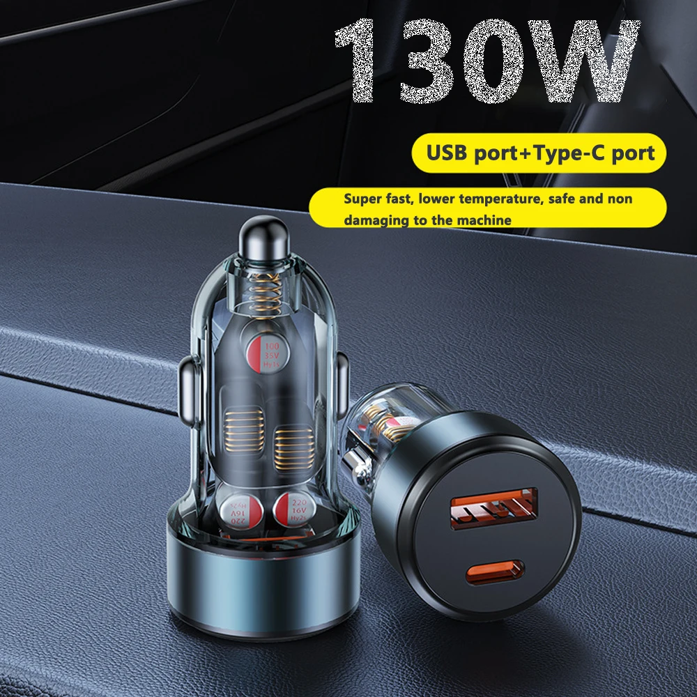 

100W Mini Pull Ring Car Charger PD30W QC3.0 Fast Charging USB Type C Car Phone Charger Adapter for Xiaomi Samsung Huawei