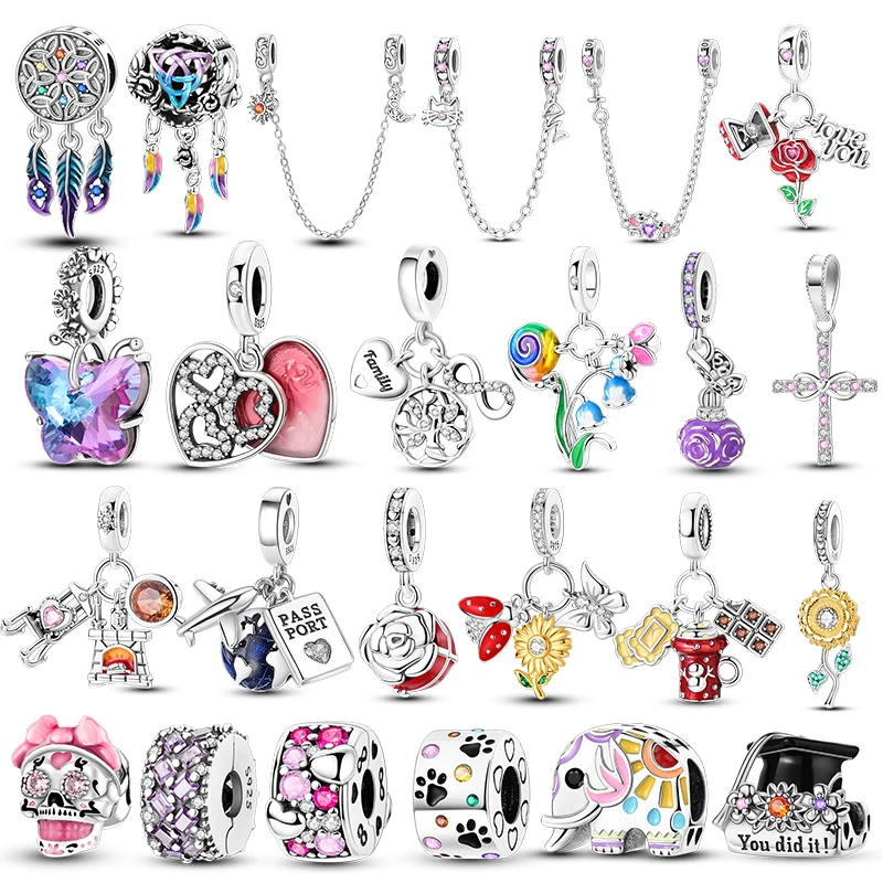 Dijes Plata De Ley 925 Plata Rosa coloridos dijes De elefante aptos para Pulsera Original para mujer joyería DIY De aniversario