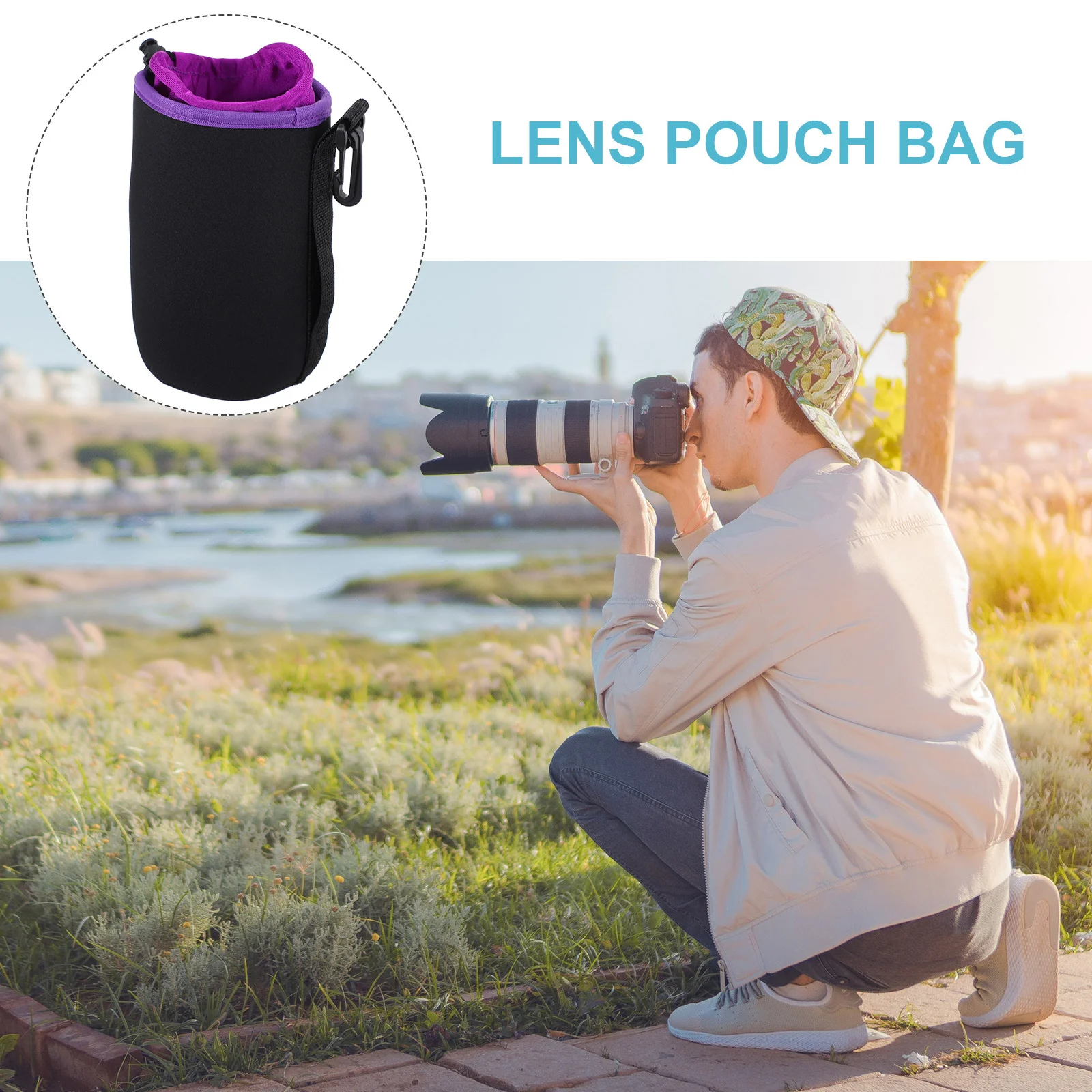 

Drawstring Lens Case Size L for Dslr Camera Lens Waterproof Shockproof Dustproof Neoprene Pouch Bag with Snap Swivel Clip