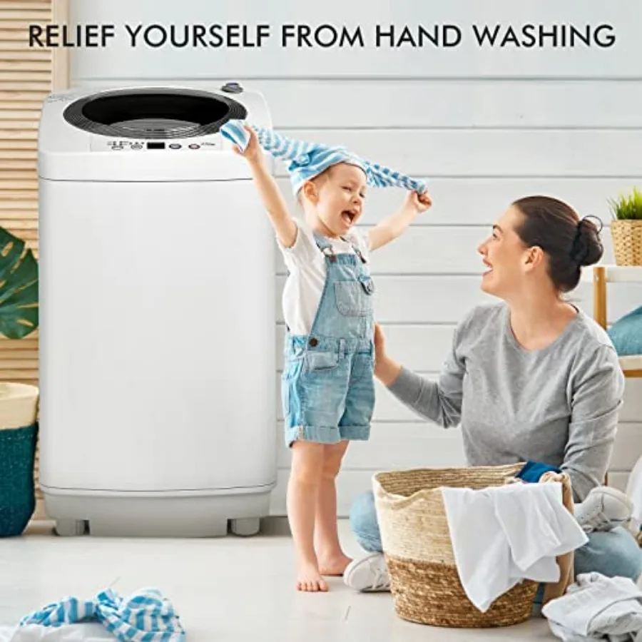 Portable Washing Machine 8Lbs Capacity Full-automatic Washer with 6 Wash Programs LED Display 3 Water Levels Compact Laundry Wa