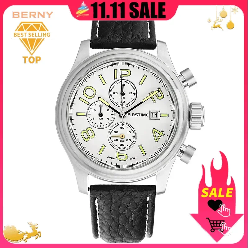 

BERNY Japan Quartz Watch for Men Stainless Steel Calendar Luminous Chronograph Wristwatch Quality Sport Watch Waterproof Bluckle