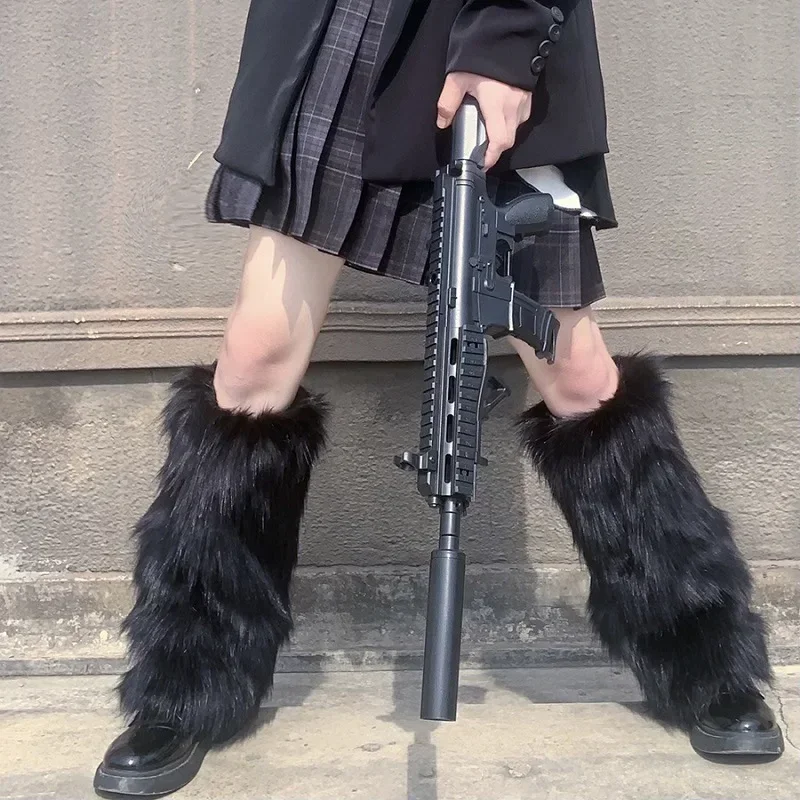 Scaldamuscoli da donna in pelliccia sintetica Leggings autunnali da donna Stivali Jk Calza per ragazze Lolita Punk Copristivali Copristivali in pelliccia Harajuku