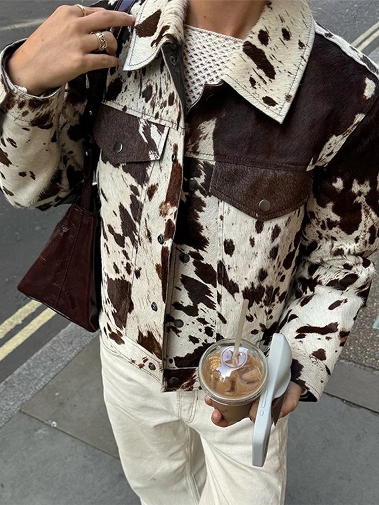 

Irregular Spotted Pattern Women's Jacket Turndown Collar Single Breasted Long Sleeve Short Jackets New Fashion Vintage Outerwear