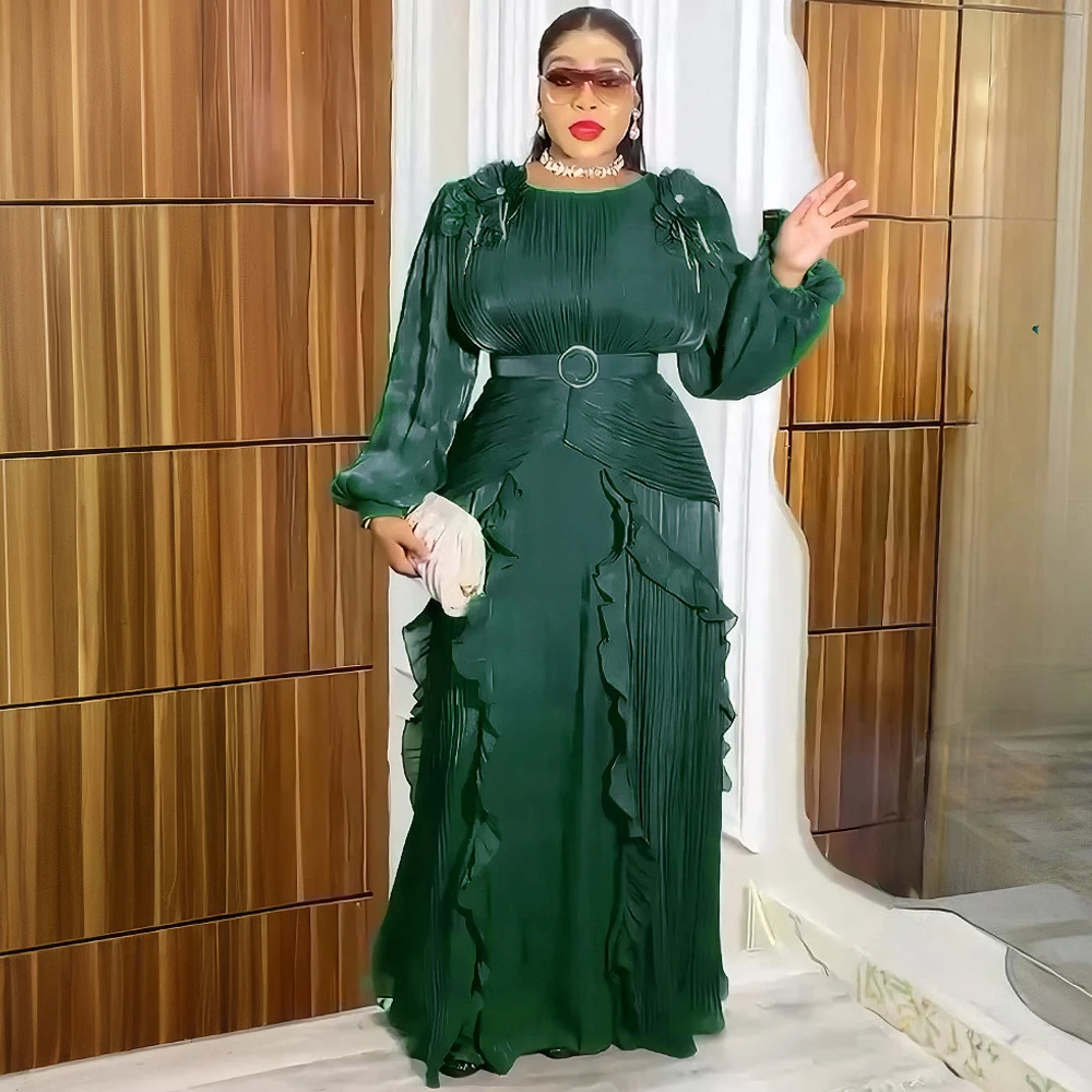 Luxury Party Evening Dresses Diamond Kaftan Gown Elegant Women Wedding Prom Pleated Dress Long Robe 2025 Summer African Clothing image 3