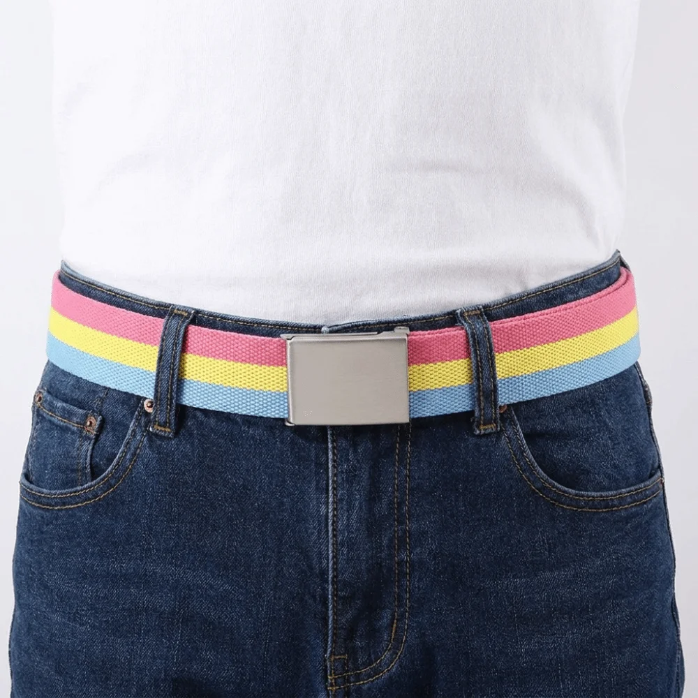 Soft Metal Buckle Canvas Waist Belt Adjustable Stripe Men's Business Belt Jeans Accessories Multifunctional Nylon Belt Male