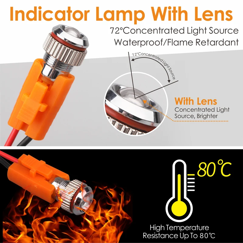 LANBOO 8mm High Brightness Metal LED Indicator Light Pin-Type Signal Light 5-24V 220V with Optional Connector for Electrical Use