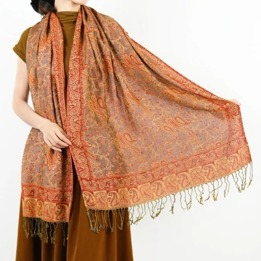 

Модная шаль с кисточками и пейсли, защита от солнца, длинная солнцезащитная шаль, кашемировый шарф с богемным принтом, уличный