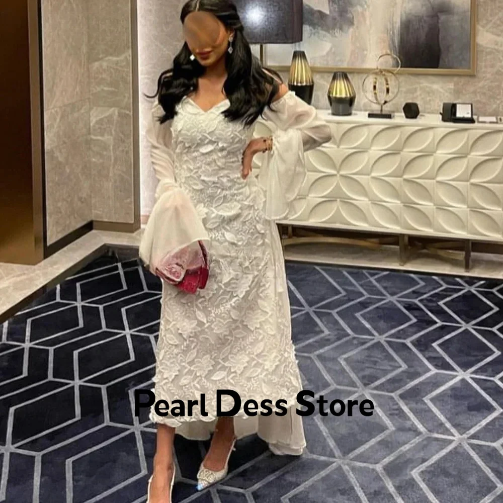 

White Decal Women's Formal Evening Dress Sweetheart Saudi Arabia Long sleeved Ball Dress Vestido De Festa