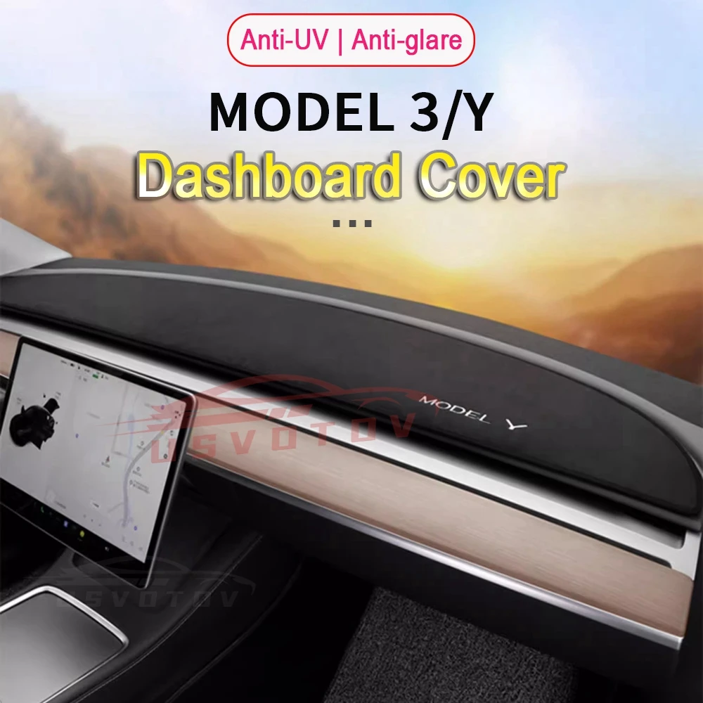 Anti-UV Dashboard Cover For Tesla Model 3 Y S Highland 2024 2023 2022 Center Console Accessories Dash Mat Protector Pad Sunshade