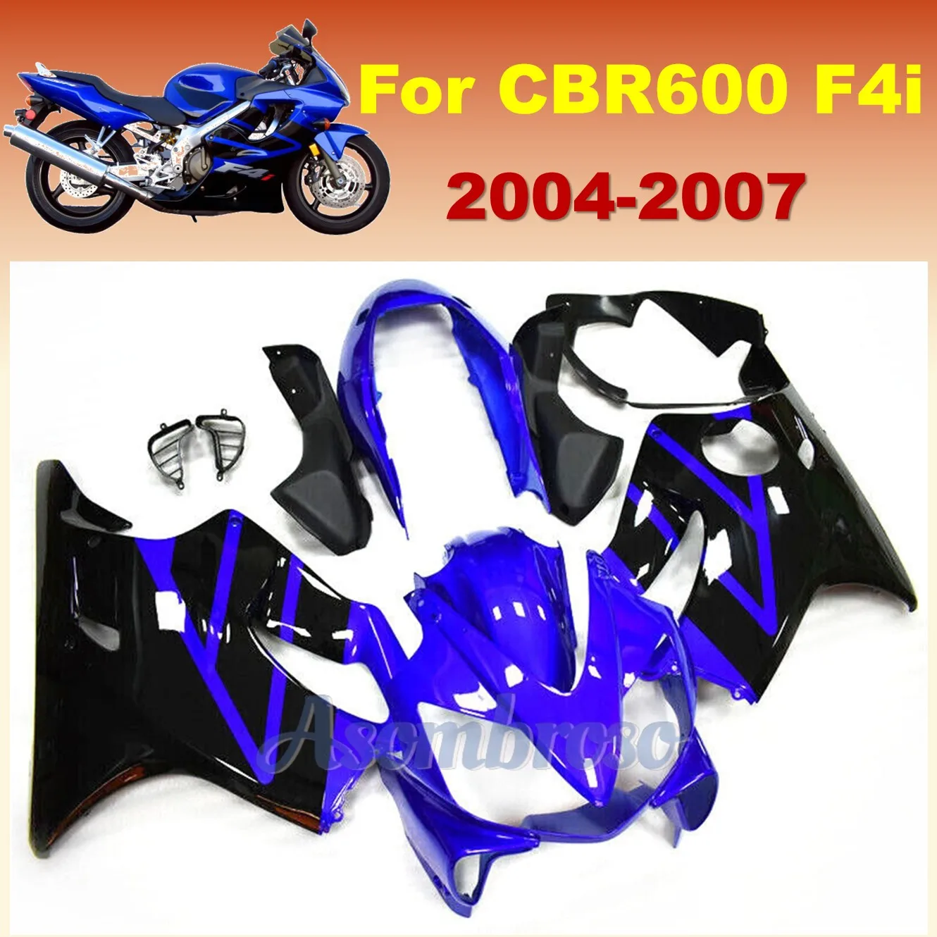 Verkleidungsset für CBR600F4i 2004 2005 2006 2007, CBR600F 04–07 CBR 600 F4i Motorrad-ABS-Verkleidungsersatz |   Blau und Schwarz