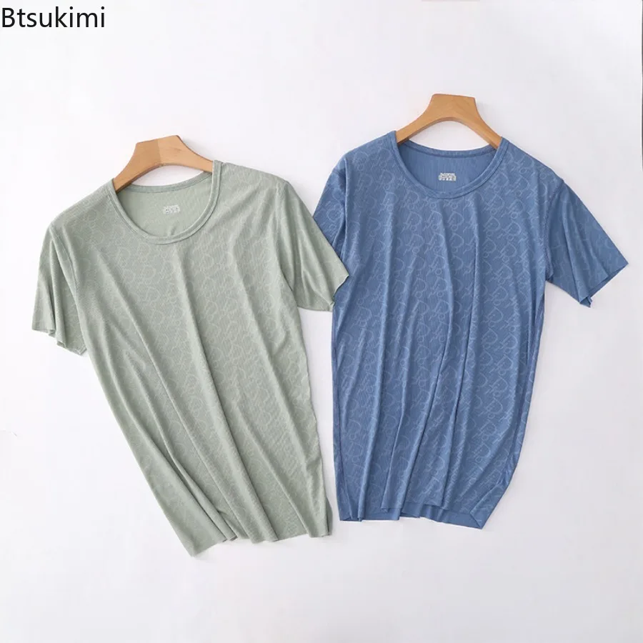 Conjuntos de pijamas de verano para hombre, conjuntos de ropa de dormir acogedora de seda helada de estilo fino, camisetas y pantalones cortos de manga corta con cuello redondo, ropa de casa 6XL