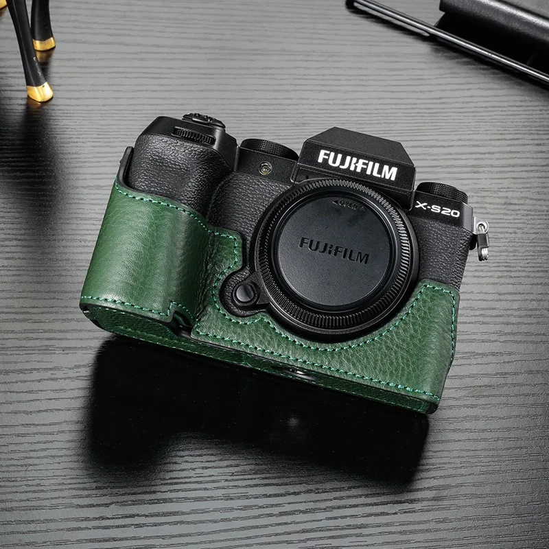 Handmade couro genuíno câmera caso, metade do corpo saco para Fujifilm XS10 e XS20