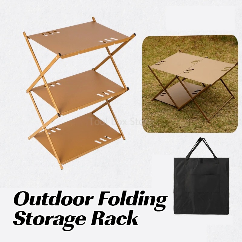 

Outdoor Folding Table Potable Camping BBQ Storage Rack Table 3-Stage Foldable Shelf Lightweight Mountainhiker Table Coffee Table