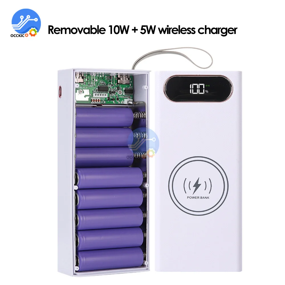 Wireless Charge 16*18650 Fast Charge PD3.0 QC3.0 Welding Free Battery Storage Box DIY Power Bank Case 18650 Battery Holder Box