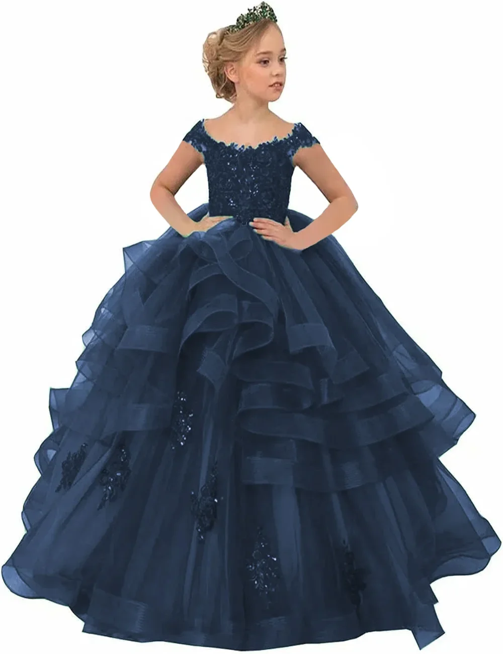 Elegant Tulle Layered Flower Girl Dress Princess Ball Beauty Pageant Customised Communion Kids Birthday Party Evening Gowns