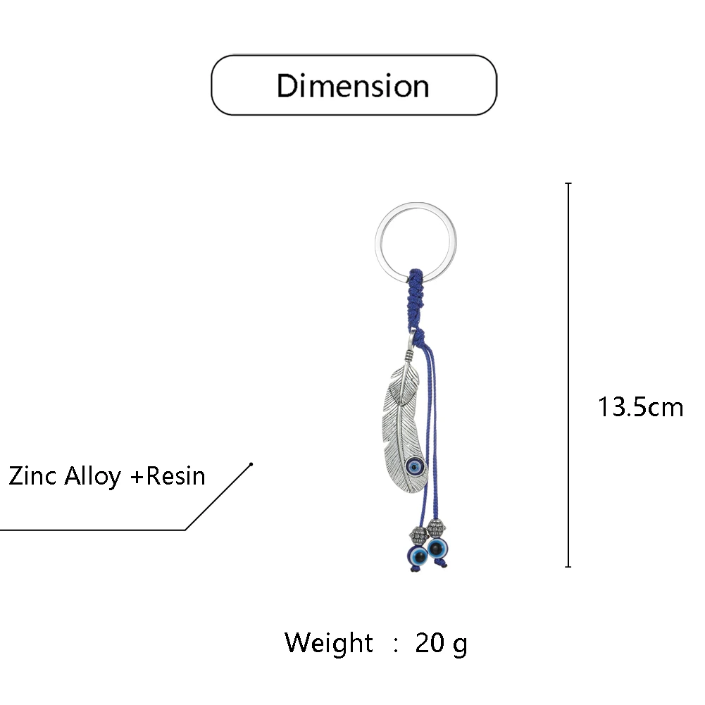 Feather Blue Eye Pattern Keychains for Men Car Key Chain Women Tassel Feather Keyring Charm Jewelry Friends Gift Wholesale