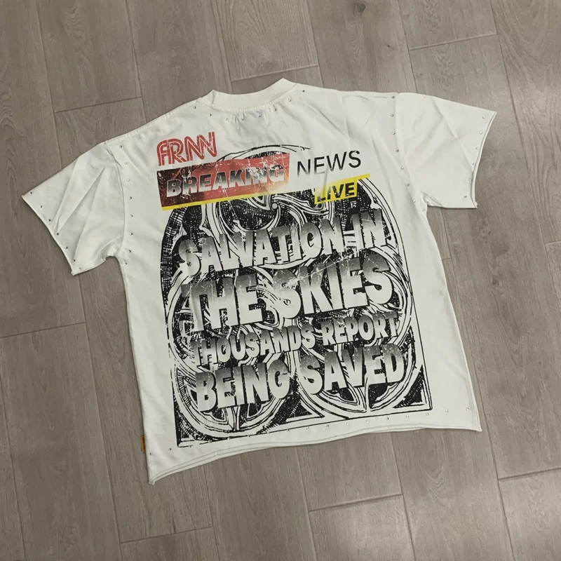 American-style First Row T-shirt High-quality Hot Stamping Rhinestone Short Sleeve Men Women Loose Casual Tee Tops