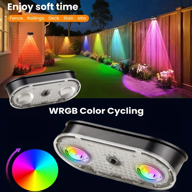 RGB Solar Fence Light IP44, 8 Color 11 Modes Dusk To Dawn Auto Decorative Outdoor Lamp for Courtyard Steps Wall Terrace Hotel view 2