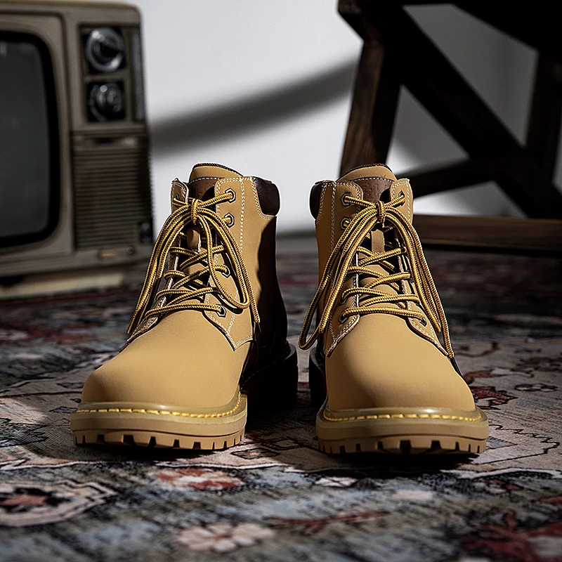 Men's Wide Plus Last Large Size High Top Tooling Boots Lace Up Non-Slip Outdoor Daily Trend Rhubarb Boots