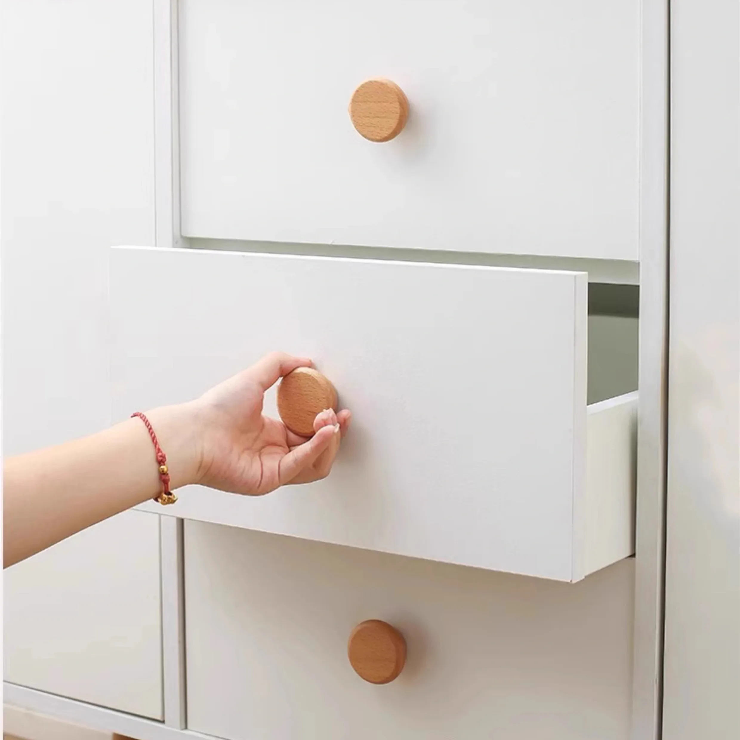 Round Wooden Cabinet Knobs Unfinished Wood Cupboard Furniture Drawer Pulls Handles with Screws for Wardrobe Dresser Closet