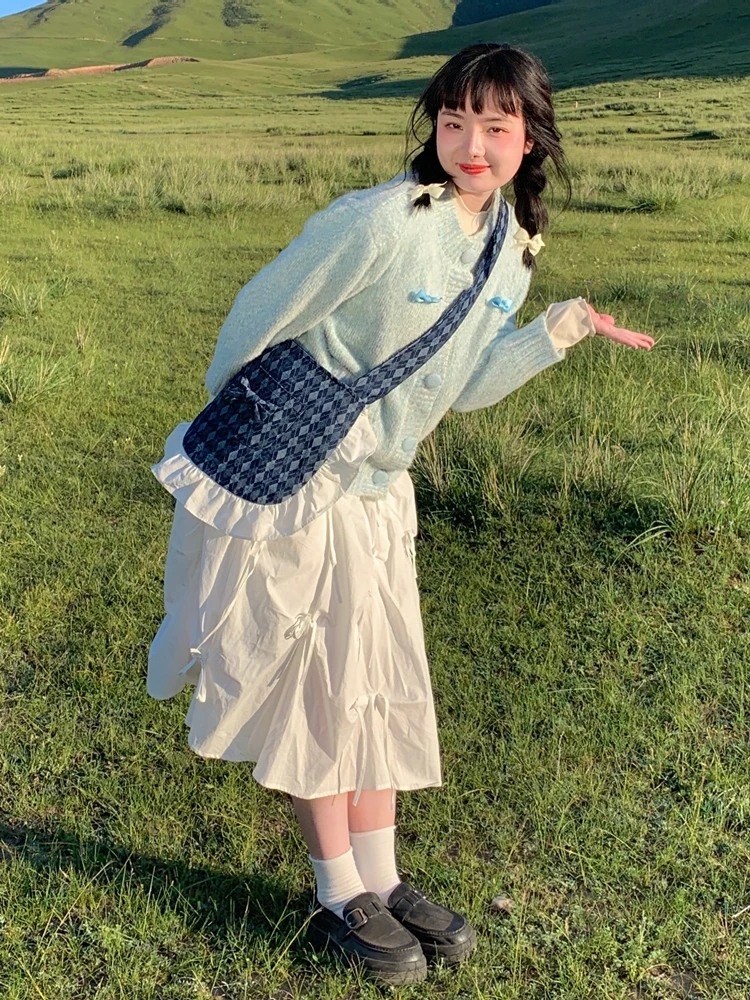 

Hey an Nai Nai Плиссированная юбка трапециевидной формы с узлом и галстуком Женская осенняя маленькая белая юбка трапециевидной формы нового дизайна Sensation