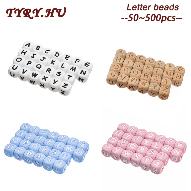 TYRY.HU 50-500Pcs 12mm Silicone Letter Beads BPA-Free Colorful Alphabet Silicone Chewing Beads DIY Baby Teething Toy Accessories