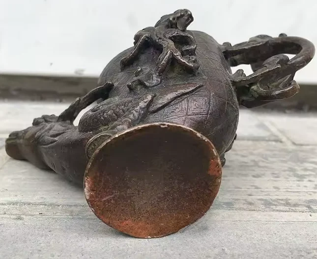 Antique Han Dynasty Bronze Sheep-Headed Dragon-Beast Wine Cup Retro Home Decor Tabletop Ornament