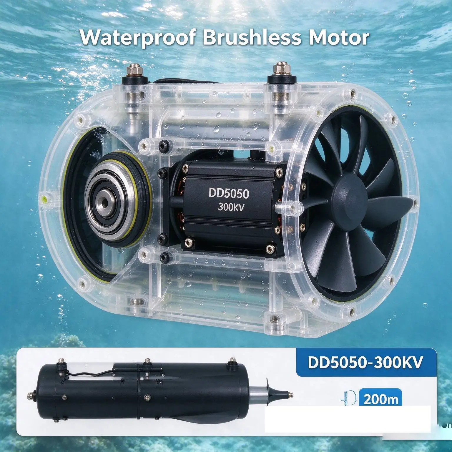Waterproof Brushless Motor DD5050-300KV 12-36V 650W 200m Underwater Depth for ROV Unmanned Ship Underwater Thruster