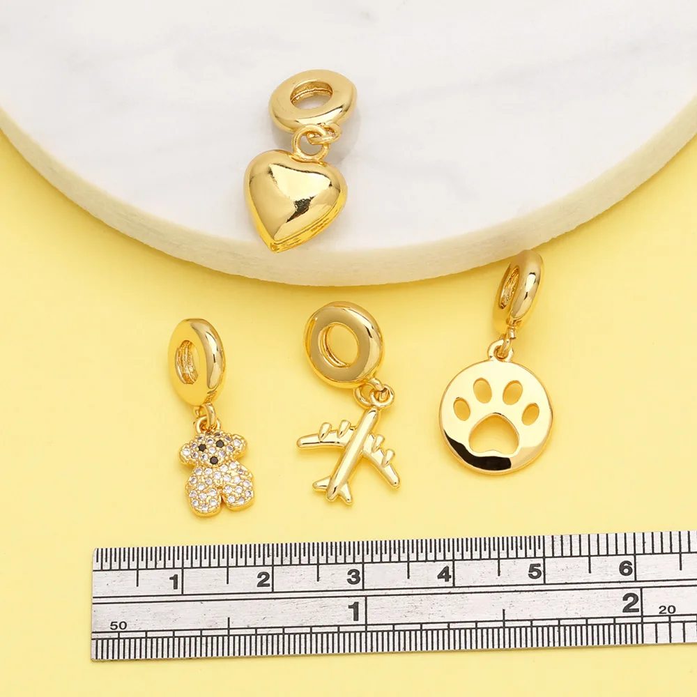 OCESRIO Polish Brass Heart Airplane Pendant For Necklaces Copper Gold Plated Crystal Bear Jewelry Making Component Pdtb483