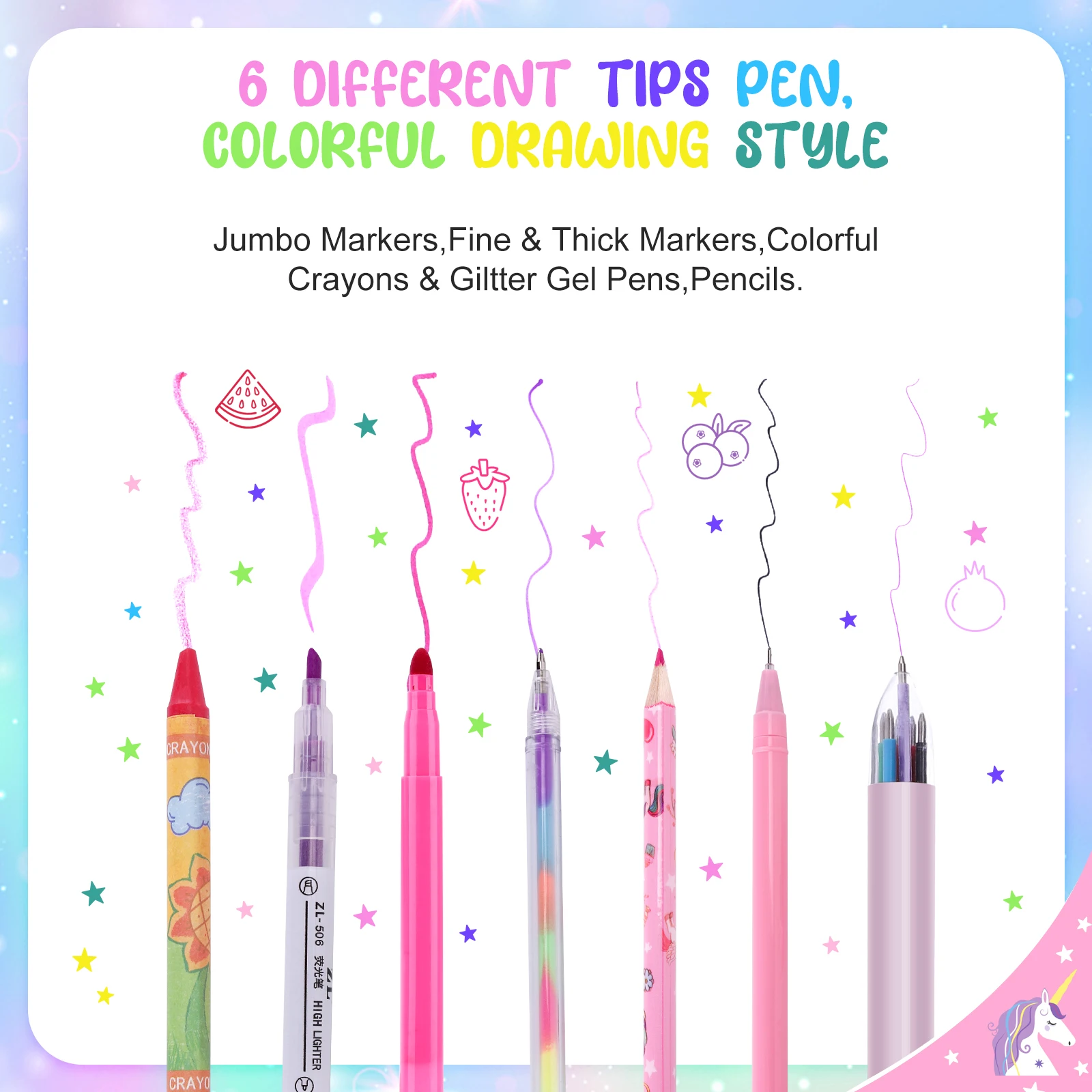 56 Pcs Children Drawing Set Unciorn Colored Pencils Markers Crayons Painting Tool Art Supplies Pencil Case Stationery Kids Gift