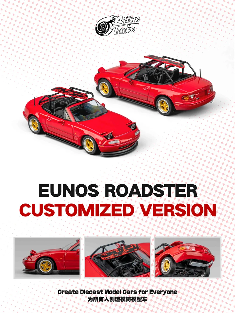 

MicroTurbo 1:64 Eunos Roadster MX5 NA Red Metallic Limited999 Diecast Collector's Vehicle Model Car
