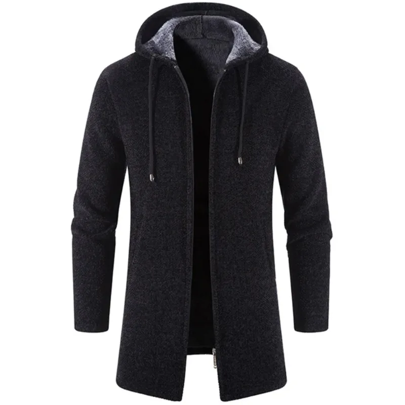 Autumn and winter plus velvet trend handsome color matching men's cardigan Chenille sweater sweater coat trench coat