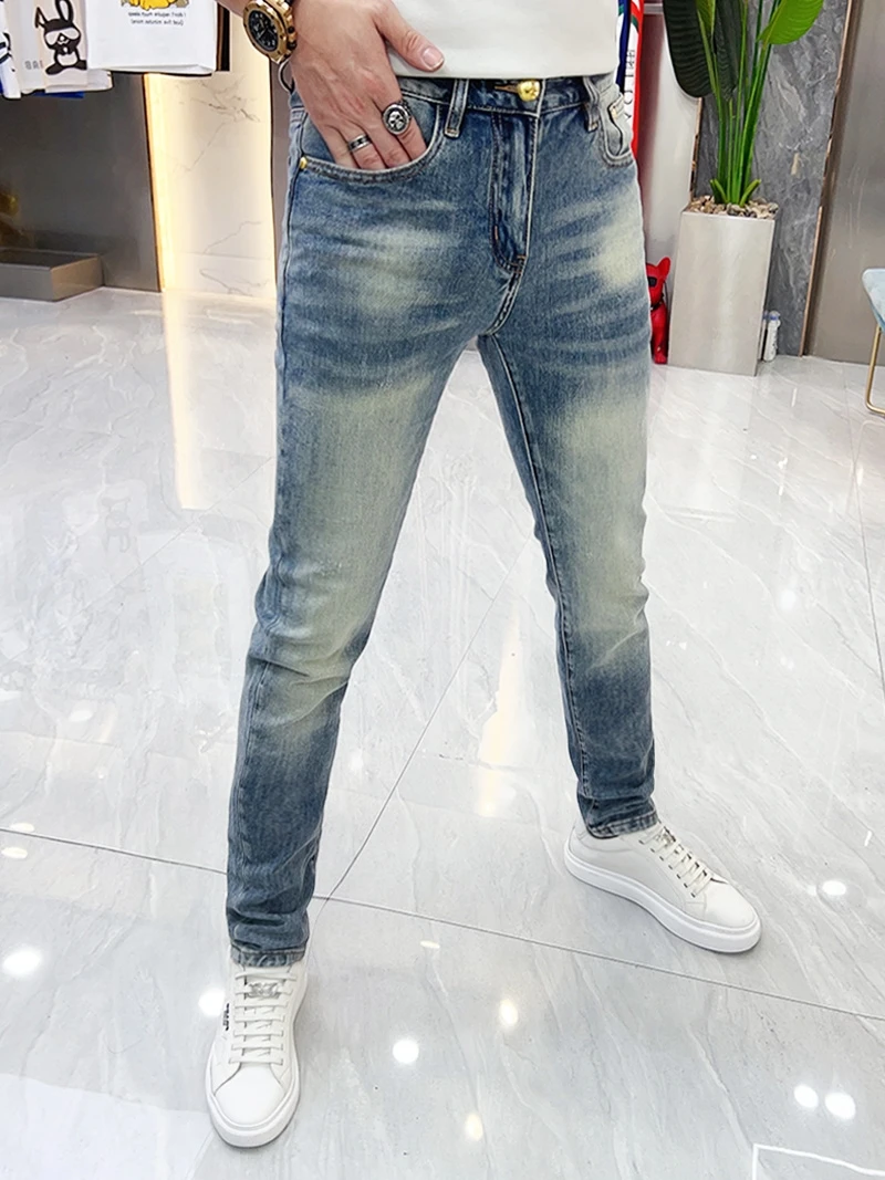 

Men's Simple Waed Denim Jeans Faion Color Blo Slim Fit Spring Summer Autumn Straight Leg Long Trousers Casual Youth Sle
