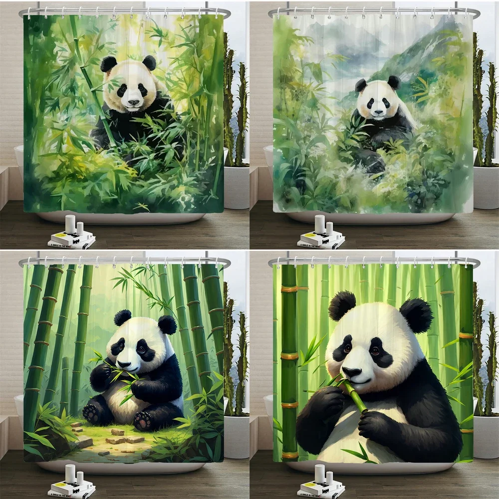 Cute Cartoon Panda Printed Fabric Waterproof Shower Curtain with Hooks For Bathtub Bathroom Screens Home Decor Wall Cloth