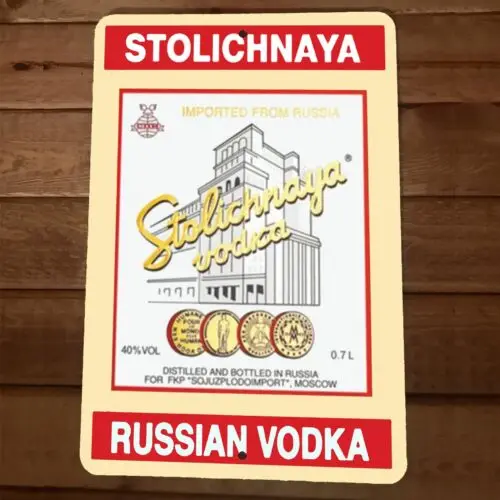 Letrero Metálico de Pared Stoli Stolichnaya, Vodka Rusa, 8x12, Letrero Decorativo para Bar
