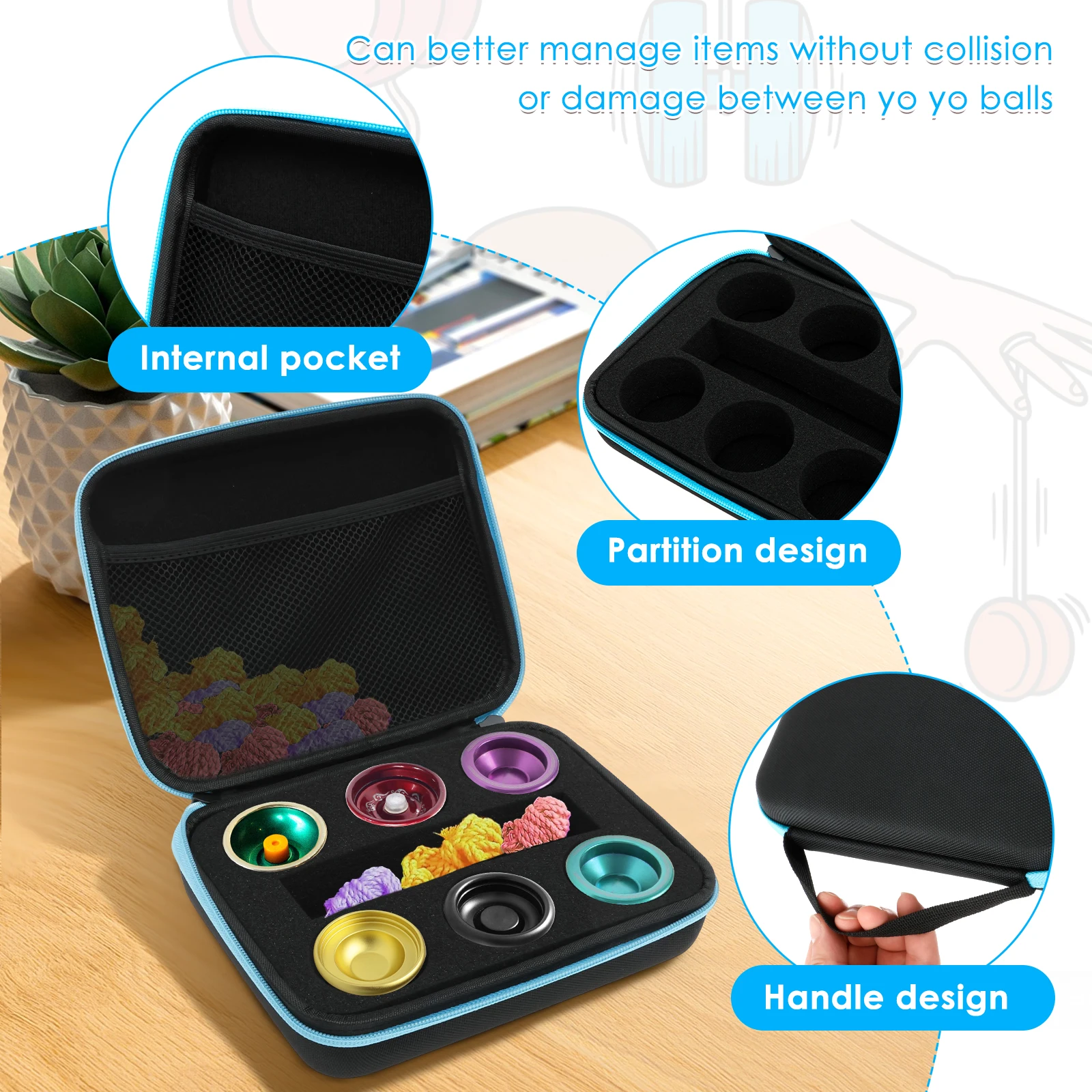 6/12 Holes Yoyo Ball Storage Bag Portable Yoyo Carry Case with Handle Zipper Shockproof  Lightweight Equipment Protective Bag view 3