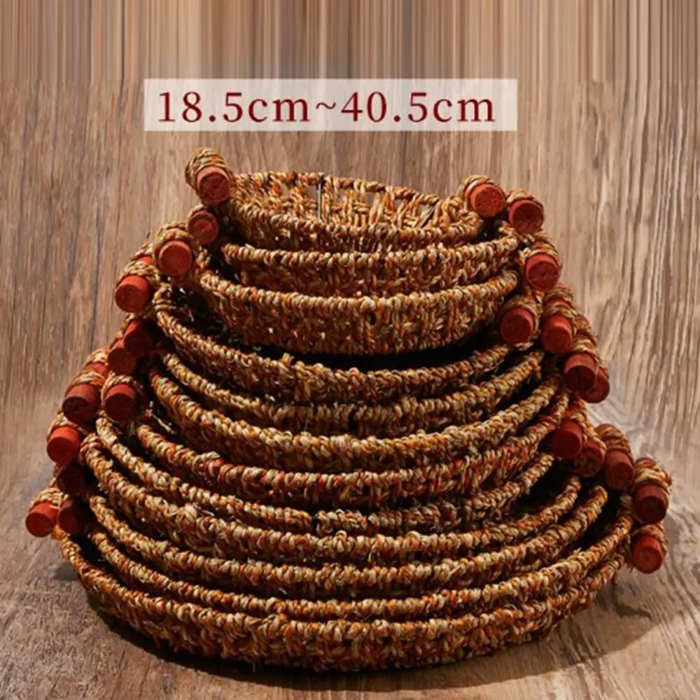 

New Hardness Rattan Wicker Woven Serving Baskets Handwoven Khaki Bread Fruit Vegetables Basket 10 Styles with Handle Pizza Tray