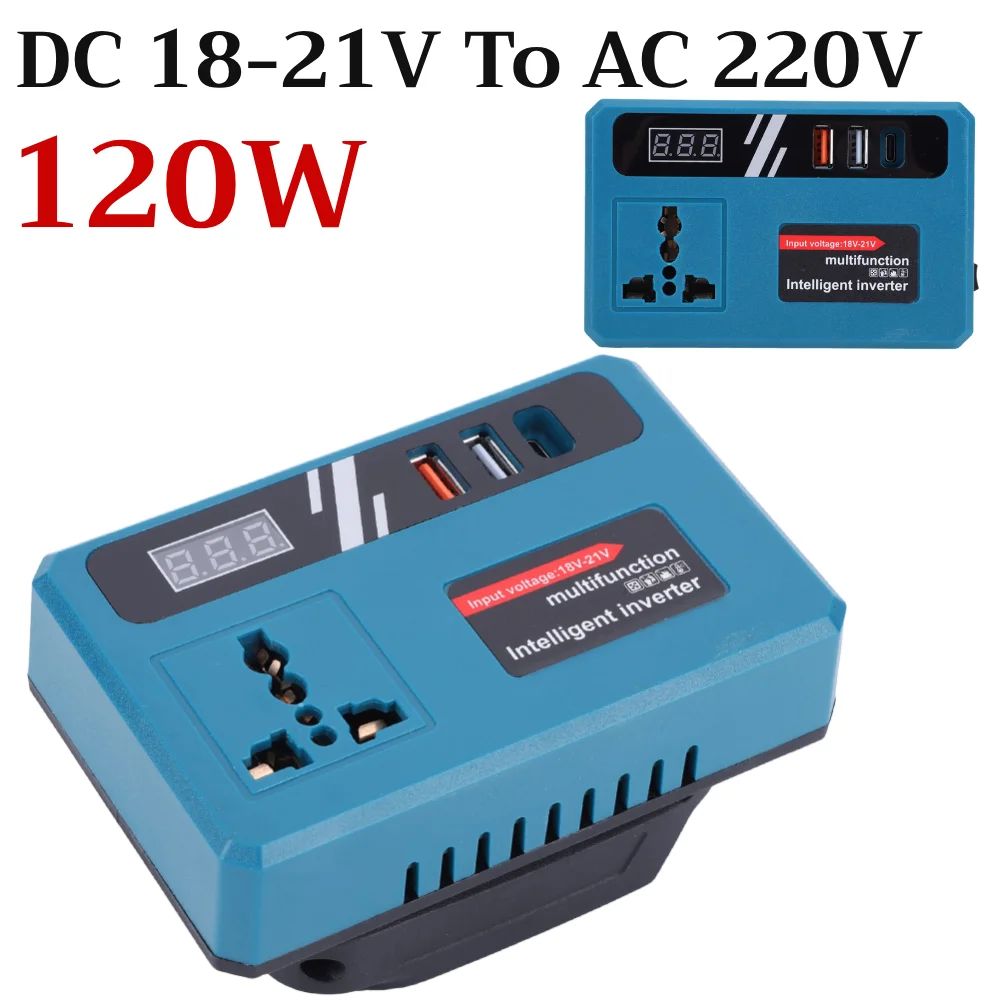 120W DC To AC Inverter DC18V-21V To AC 220V Power Inverter Intelligent Battery Transformer Operation Inverter for Makita Battery